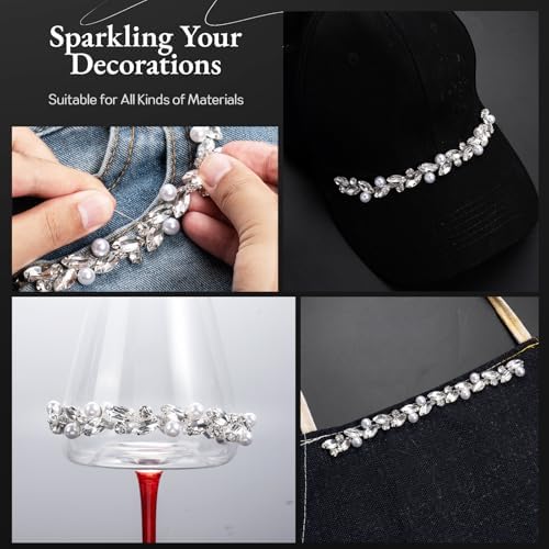 novani pearls silver rhinestones trim chain 3 yards（t214,3y） showing dimensions