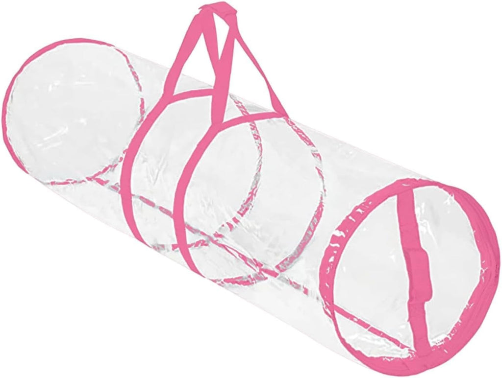 Fancyes Gift Wrap Organizer with Handle, Wrapping Paper Holder, 32" Clear PVC Storage Box, Large Capacity Gift Wrap Storage Containers, Underbed Storage for Holiday Decorations, Pink