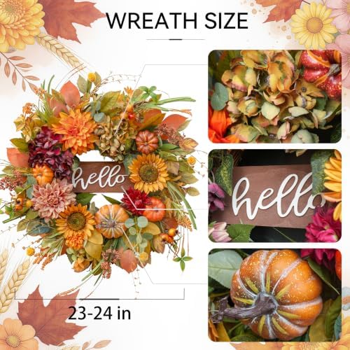 fall wreaths for front door 24 inch autumn, close-up detail