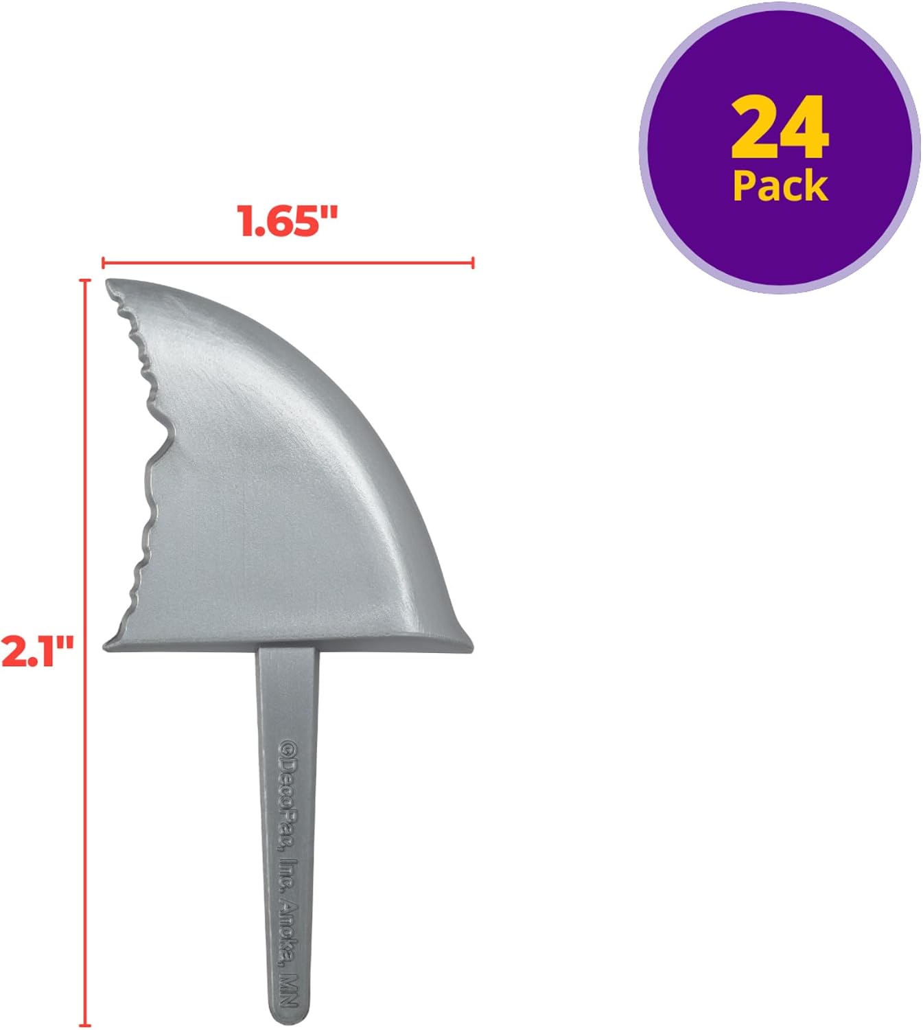 DecoPac Shark Fin Cake Picks, 24-Pack, Cupcake Toppers, Reusable Decorations for Cakes, Cupcakes and other Bakes, Beach Party, Pool Party