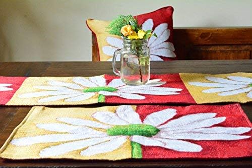 Tache Floral Colorful Yellow Red White Decorative Spring Daisy Flower Loves Me Not Woven Tapestry Long Kitchen Dining Table Runner 13x90