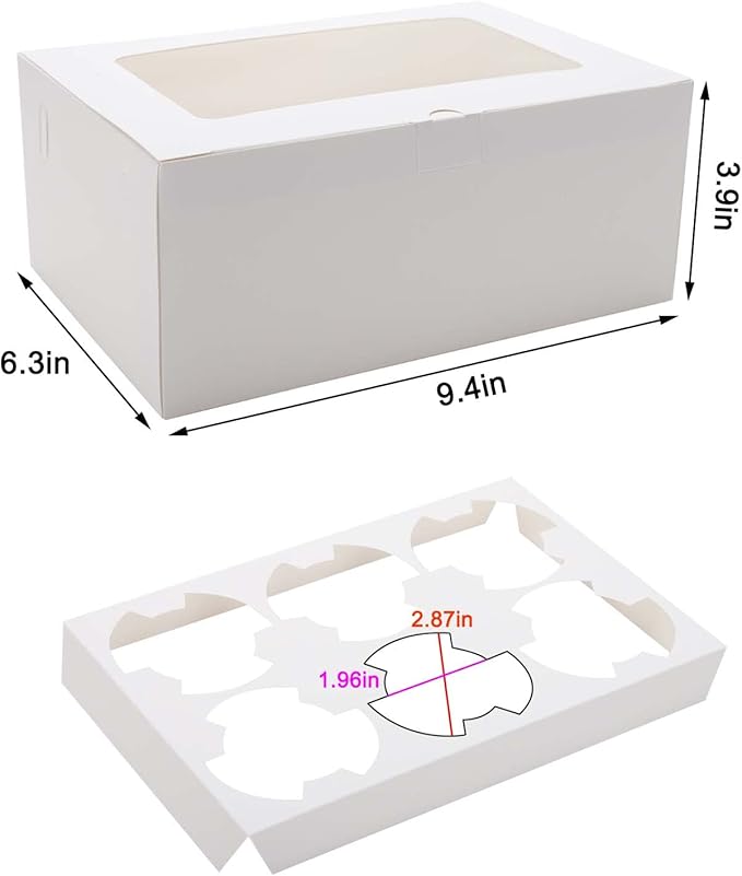 10-Set Cupcake Boxes with Inserts and Window Hold 6 Cupcakes,Cupcake Containers Bakery Cake Box,Pastry Carrier For Donut Cookie Treat Muffin Chocolate Bombs,9.4x6.3x3.9 In