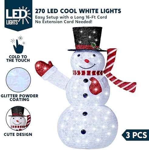 joiedomi 3 pcs 3d christmas collapsible snowman yard, close-up detail