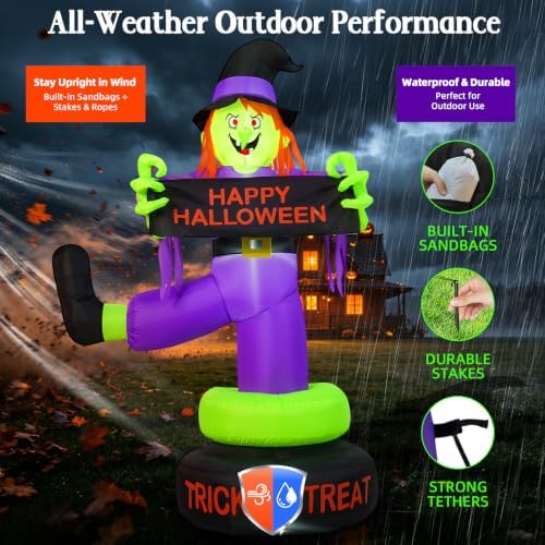 6ft rotating halloween inflatables outdoor witch, 360° swivel, side view