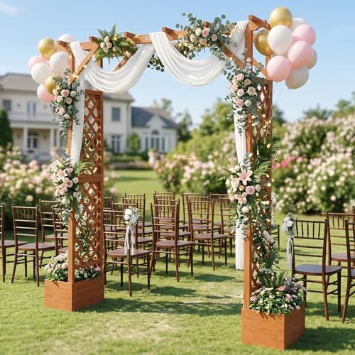 vingli wooden garden arbor with planter, wedding arch, front angle view