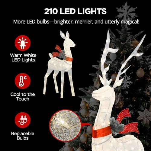 outdoor lighted deer family decor 3-piece set shown in use