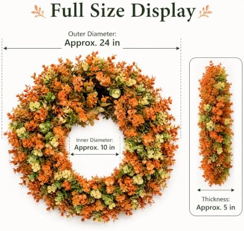 24 inch artificial fall boxwood wreaths for front, close-up detail