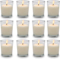 Set of 12 White Votive Candles Clear Glass Filled Unscented Soy Wax Candle for Home Décor Spa Weddings Birthday Holidays Party and DIY