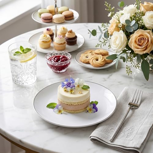 rubtlamp 100pcs plastic dessert plates 7.5inch,100pcs disposable silver, side view