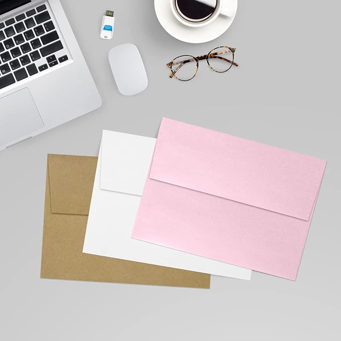 LUXPaper A7 Invitation Envelopes | Peel & Press | 5 1/4" x 7 1/4" | Rose Quartz Metallic | 80lb. Text | 50 Qty
