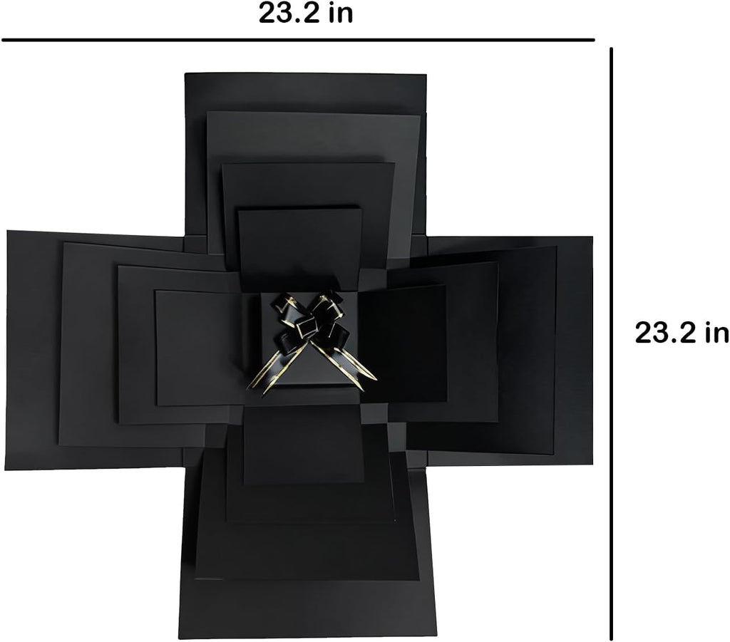 Romiona 5-Layer creative explosion gift box, gift wrap box (Black, Square) | Create a 5-Layer of gifts by yourself. An ideal, mysterious self-made gift for birthday, Christmas and anniversaries.
