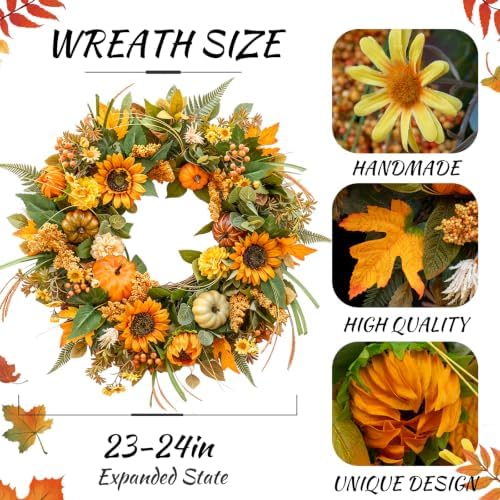 24 inch fall wreaths for front door outside shown in use