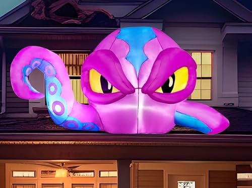 Joiedomi 4 FT Tall Halloween Inflatable Purple Octopus Head with Tentacles Broke Out from Window with Built-in LEDs Blow Up for Halloween Window Decor, Outdoor Yard Garden Lawn Party Decoration