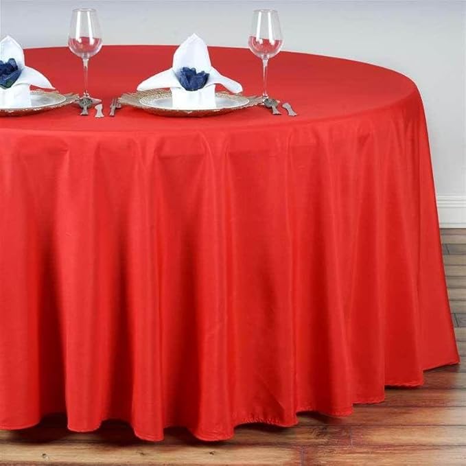 Efavormart Round Tablecloth, 132 Inch Stain & Wrinkle Resistant Washable Table Cloth, Decorative Polyester Fabric Table Cover for Banquet, Wedding, Dining- Red