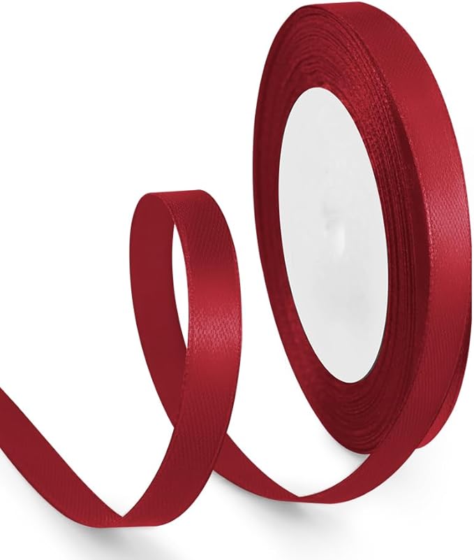 3/8 Inch 25 Yards Satin Ribbon Wine Red, Solid Color Fabric Ribbon for Gift Wrapping, Wedding, Polyester Gift Ribbon for Birthday Party Decoration, Craft, Hair, Floral, Sewing