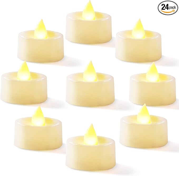 Homemory 24-Pack Flameless LED Tea Lights Candles Battery Operated, 200+Hour Fake Electric Candles TeaLights for Votive, Halloween, Ofrenda, Diya, Wedding Centerpiece Table Decor, Funeral, Christmas