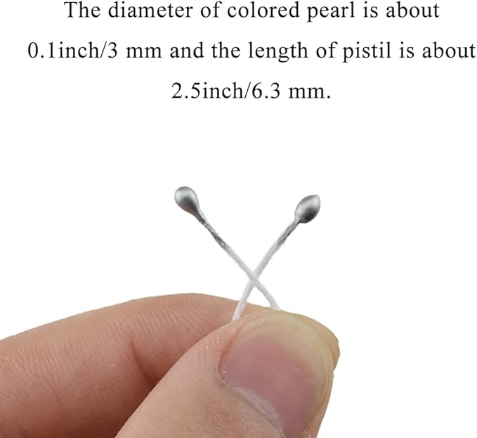 HAHIYO 700Pcs 3mm Silver Pearl Double Heads Pistil Hand-Made Artificial Pistil para Flores Pearlized Floral Stamen for Flower Making Scrapbook Decoration