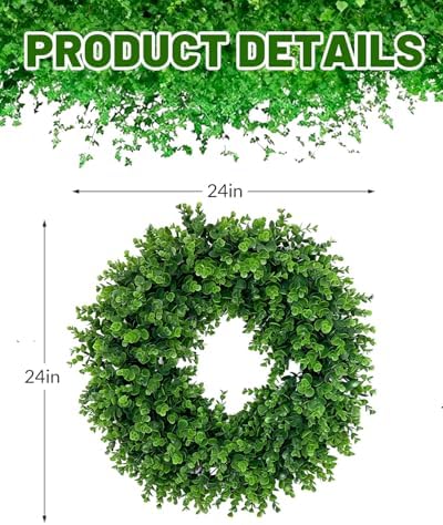24" artificial boxwood wreaths for front door, aux shown in use