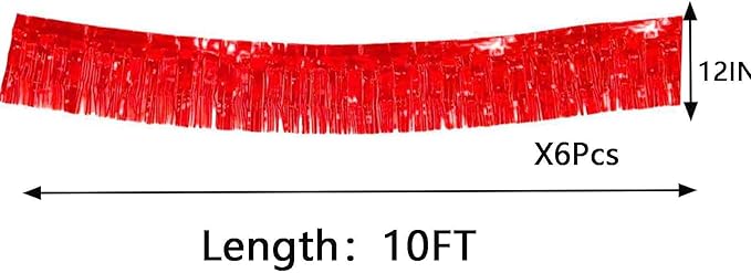 We Moment 6 Pack 10 Feet Red Foil Fringe Garland Streamers Metallic Tinsel Banner Wall Hanging Fringe Curtain Glitter Backdrop Banner for Parade Floats Birthday Bachelorette Red Party Decorations