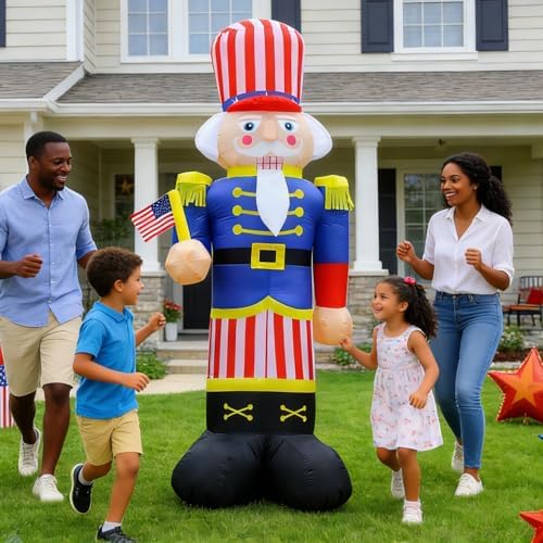 independence day inflatable nutcracker soldier yard decoration lighted shown in use