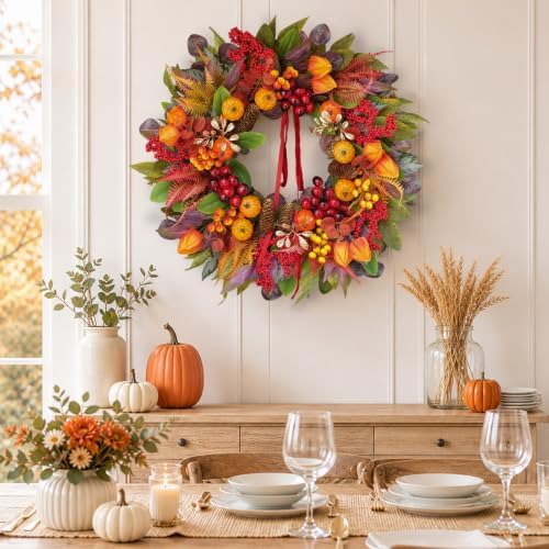 fall wreaths for front door 24" harvest thanksgiving, package contents