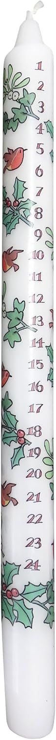 Alison Gardiner Holly and The Ivy Dinner Candle - Festive Illustrator Wax Advent Candle 15.5" Tall - Unscented Christmas Countdown Candle with 12 Hour Burn Time - Made in England