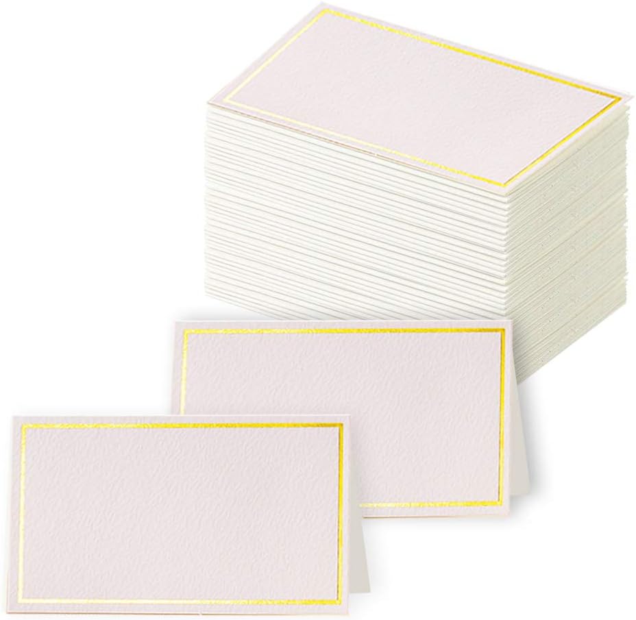Toncoo 100Pcs Premium Place Cards, Small Table Cards with Gold Foil Border, Escort Cards, Name Cards, Wedding Place Cards for Wedding, Table, Dinner Parties, Seating Cards, 2" x 3.5"