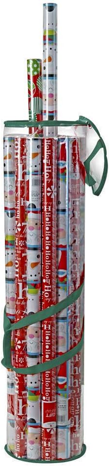 ProPik Christmas Wrapping Paper Storage Bag, Organizer Fits Up to 24 Rolls 40 Inch, Clear Heavy Duty PVC Bag with Handles and Zippered Top for Gift Wrap and Ribbons (Green)