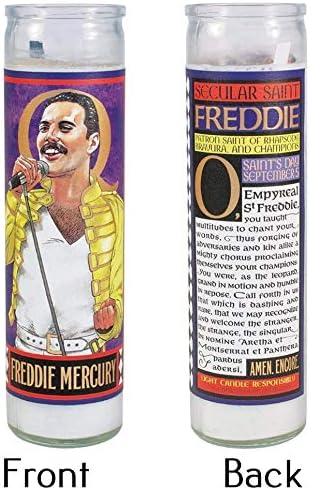 The Unemployed Philosophers Guild Freddie Mercury Secular Saint Candle - Unscented 8 Inch Tall Glass Prayer Votive, Made in the USA, Vegetarian Wax