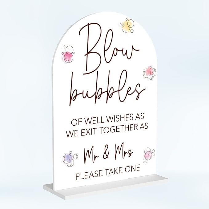 Wedding Bubbles Sign Bubbles for Wedding Send off Reception Decor Acrylic Arch Wedding Bridal Shower Baby Shower Welcome Table Signs for Ceremony and Reception Decor 7 x 5 Inches