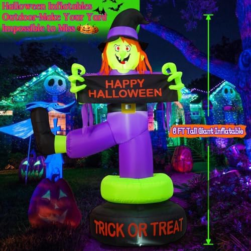6ft rotating halloween inflatables outdoor witch, 360° swivel shown in use