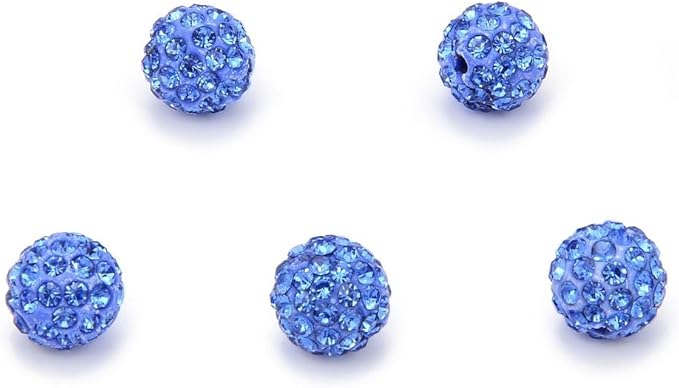 50pcs Adabele Grade A Suncatcher Crystal Rhinestone Pave Loose Beads 10mm Light Sapphire Blue Polymer Clay Disco Ball Spacers Compatible with Shamballa All Craft Jewelry Making DB10-14