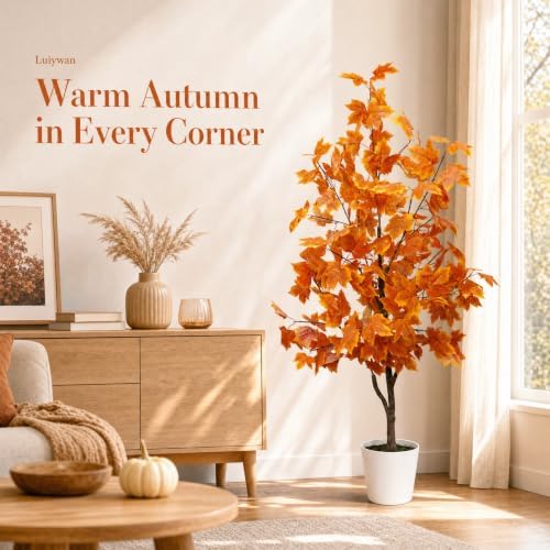 4ft artificial maple tree, fall tree with pot, front angle view