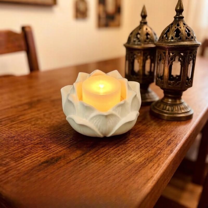 1pc 3D Printed Plastic Lotus Shaped Bowl Candleholder Unique Lotus Design Decorative Tabletop Bowl Candle Holder for Home Dining Room Wedding Party Decoration