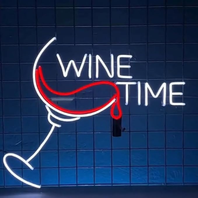 Wine Time Neon Sign Wall Art, Custom Wine Glass Led Sign, Wine Bar Room Neon Light, Wine Time Signage Decor, Open Sign For Wine Store Light Size:20inch