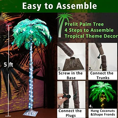 5ft light up palm trees outdoor with remote on a desk or shelf