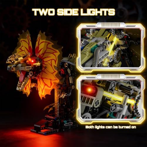 hjplpxh mechanical dilophosaurus building blocks set with led shown in use