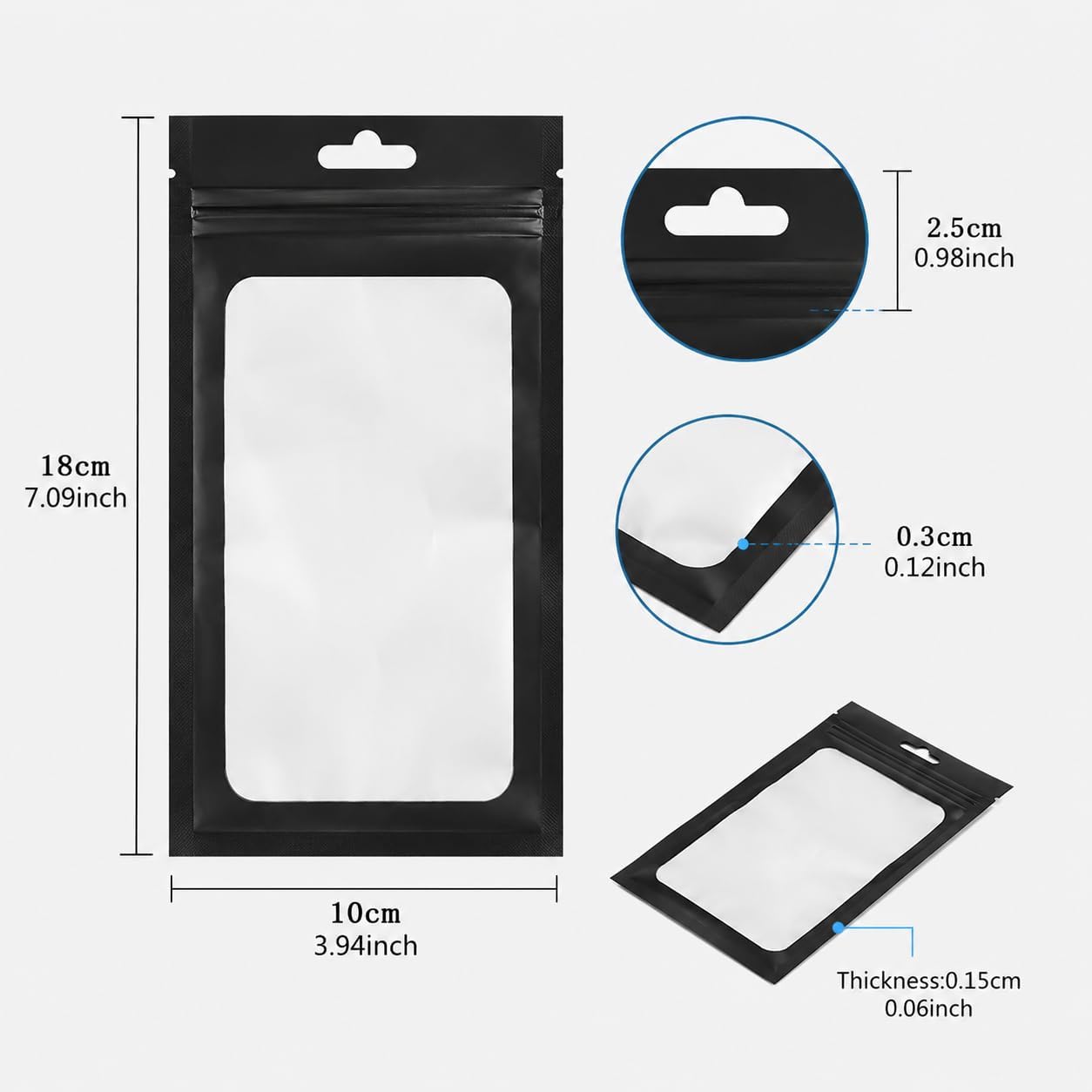 10Pcs Resealable Foil Zipper Bags, Clear Window Odor-Proof Food Storage Pouches for Snacks, Jewelry & Small Packaging