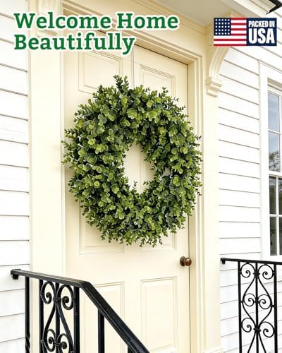 24" artificial boxwood wreaths for front door, aux, side view
