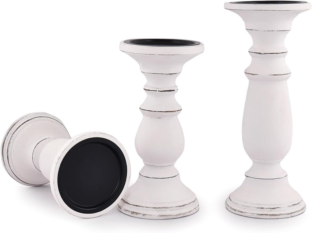 Samhita Set of 3 Wood Candle Holders – Hand Carved Decorative Candle Holder for Living Room or Table Centerpiece