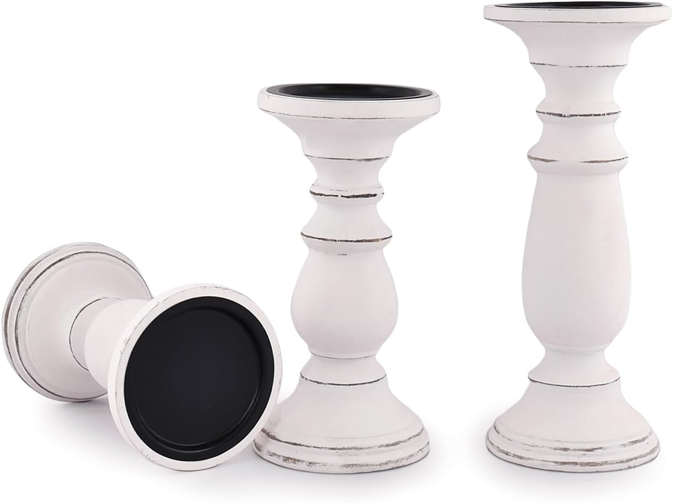 Samhita Set of 3 Wood Candle Holders – Hand Carved Decorative Candle Holder for Living Room or Table Centerpiece