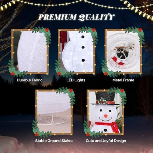 vingli 4ft lighted christmas snowman outdoor decorations, prelit, side view