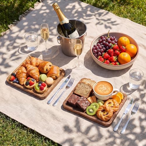 wenqik 18 pieces acacia wood tray set, serving, side view