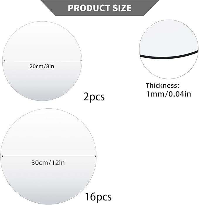 18 Pack Round Mirror Trays, Non Glass Acrylic Round Mirror Centerpieces for Wedding Tables Candle Plate Circle Mirrors Wall Mirror Tiles for Centerpieces Crafts Christmas Decorations (12inch,8inch)