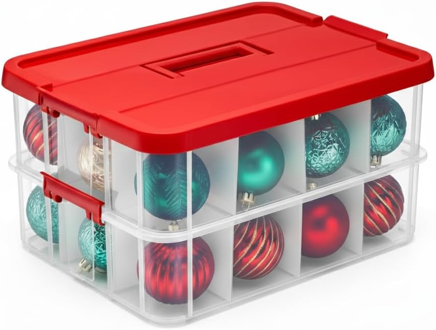 Tribello 2-Layer Christmas Ornament Storage Box Plastic - 24 Compartment Cchristmas Decoration Storage Box