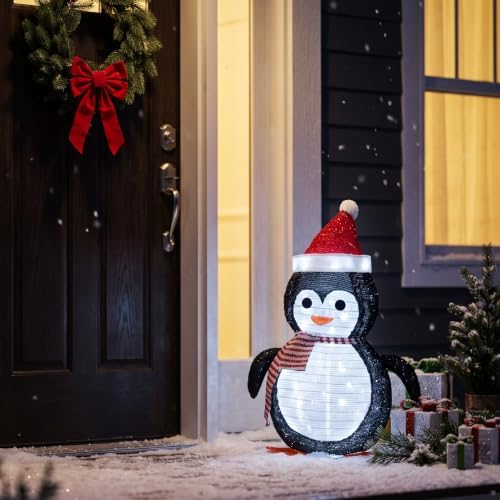 27.5-inch lighted christmas penguin for outdoor christmas decorations, front angle view
