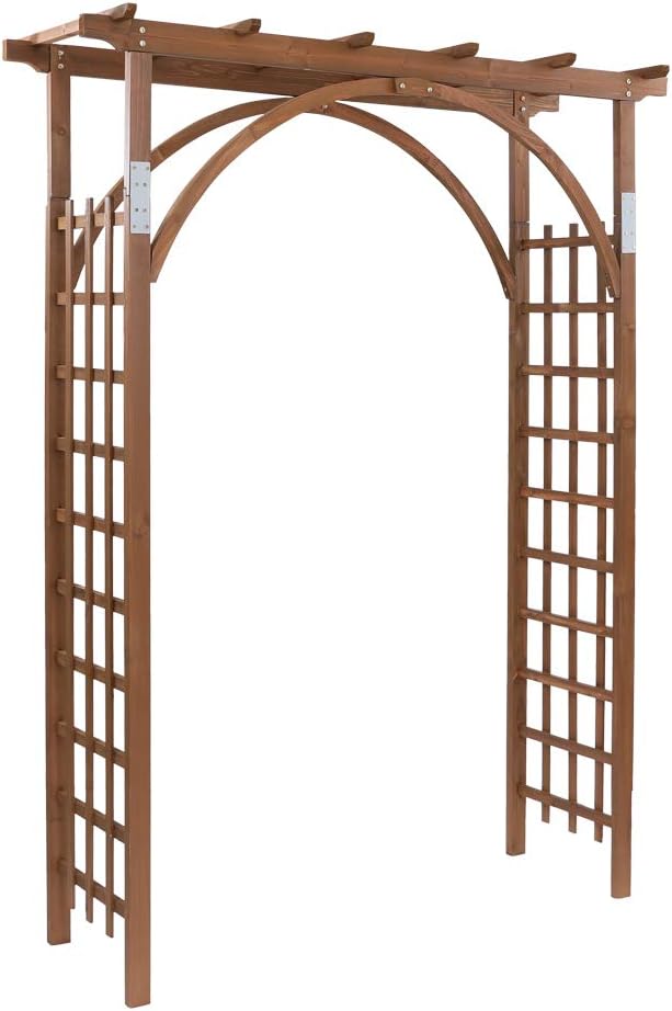 outvita 7ft dark brown wooden garden arbor arch, main product view