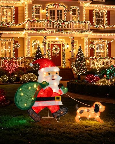 lighted christmas santa claus with puppy, 26 inch on a desk or shelf