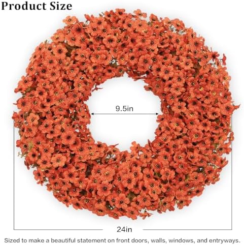 24" orange fall wreath for front door, artificial shown in use