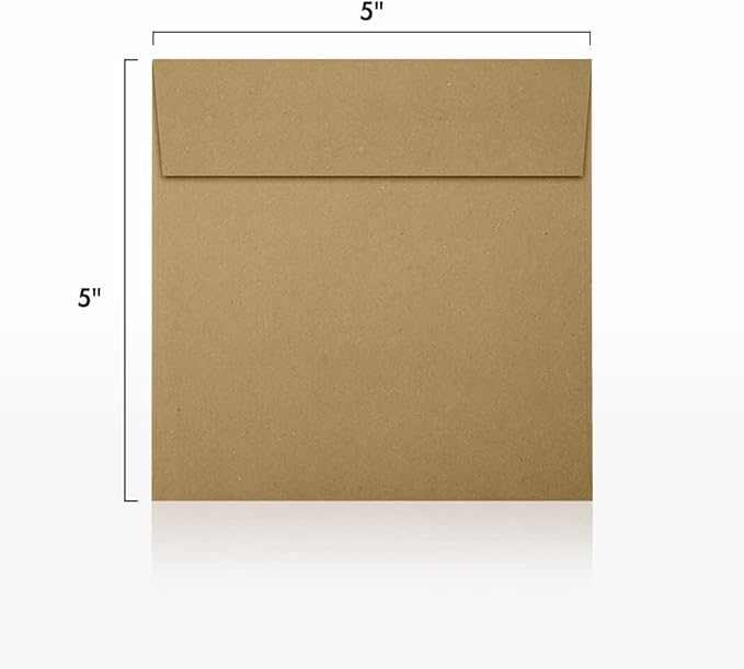 LUXPaper Square Invitation Envelopes | Peel & Press | 5" x 5" | Grocery Bag Brown | 70lb. Text | 50 Qty